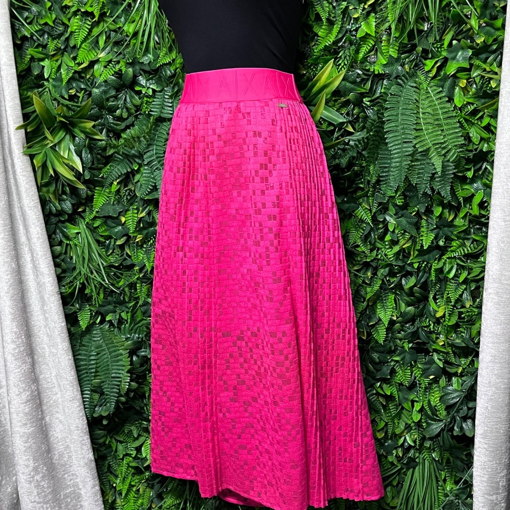 Armani Exchange Skirt Size 10 Pink Pleated Midi A Line Career Party 2983 - Picture 8 of 14